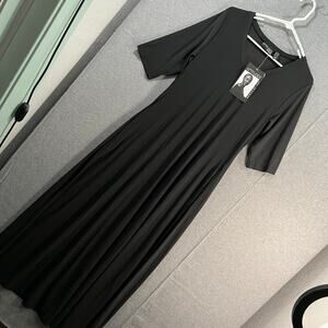 Attitudes by Renee Tall Como Jersey Illusion Waist Maxi Dress Black Size MT